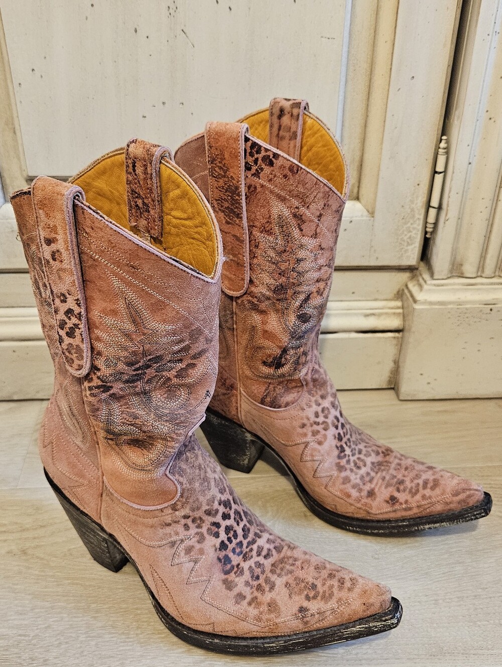 Rare Old Gringo Nevada Pink Leopardito Distressed Leather Cowgirl Boots Size 5.5